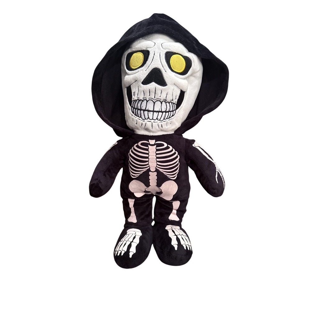 Spirit Hooded Skeleton Plush Stuffed Doll Medium Black Halloween Toy Collectible